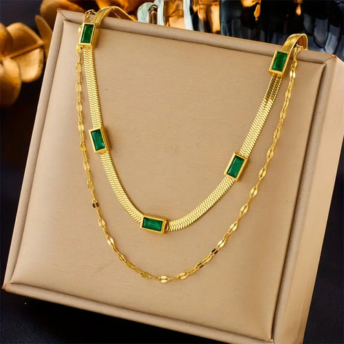 Lucia Double-Layer Emerald Necklace