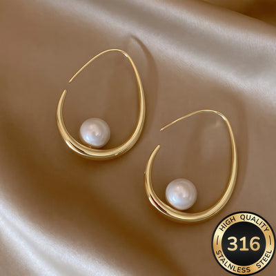Crescent Pearl Hoop Earrings