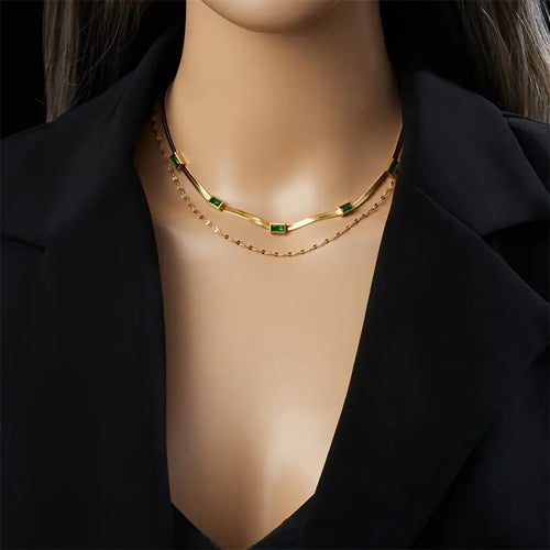 Lucia Double-Layer Emerald Necklace