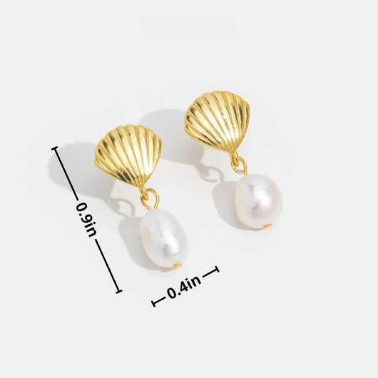 Gold Shell Pearl Earrings