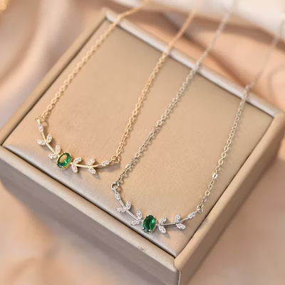 Petite Leaf Emerald Necklace