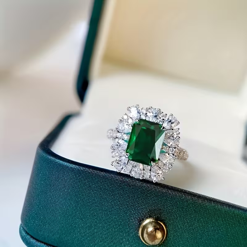 Emerald Zirconia Halo Ring