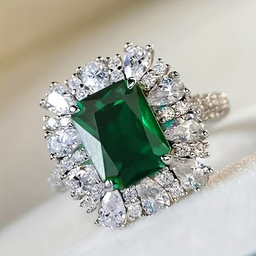 Emerald Zirconia Halo Ring