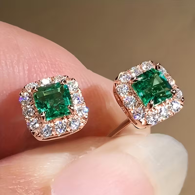 Elegant Gold Emerald Studs