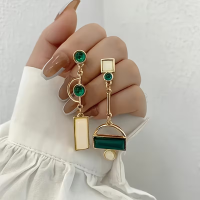 Asymmetric Emerald Earrings