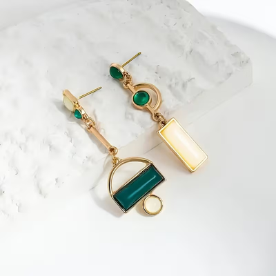 Asymmetric Emerald Earrings