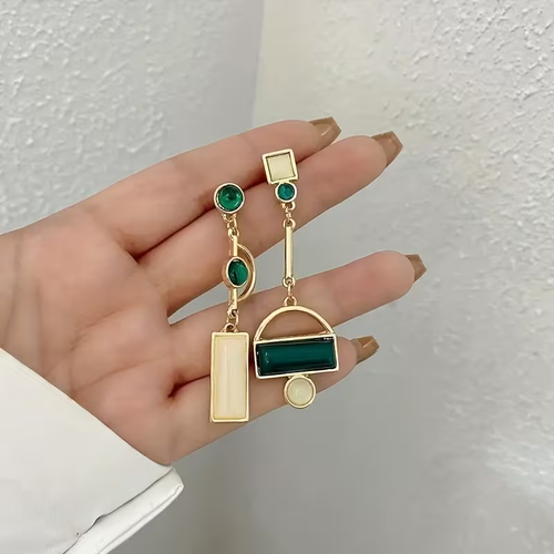 Asymmetric Emerald Earrings
