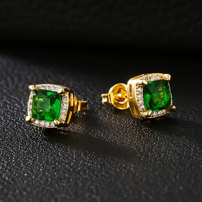 Elegant Gold Gemstone Stud Earrings