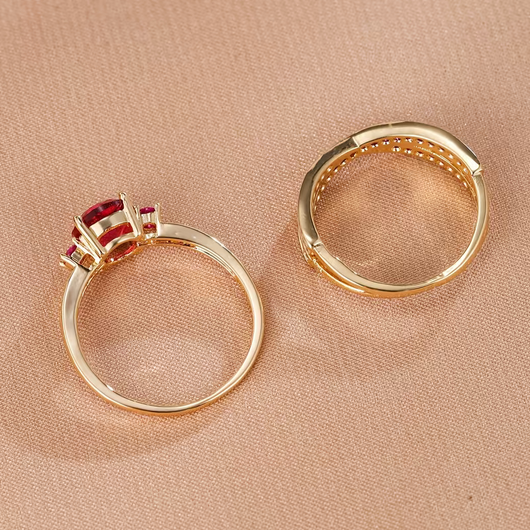 Elegant Gold Gemstone Duo Ring Set