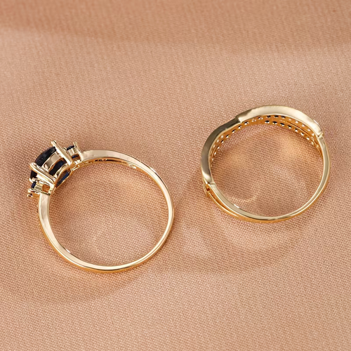 Elegant Gold Gemstone Duo Ring Set