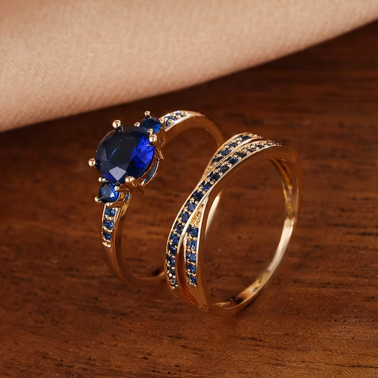 Elegant Gold Gemstone Duo Ring Set