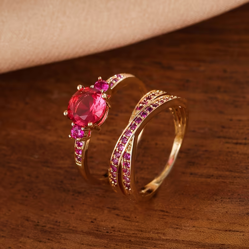 Elegant Gold Gemstone Duo Ring Set
