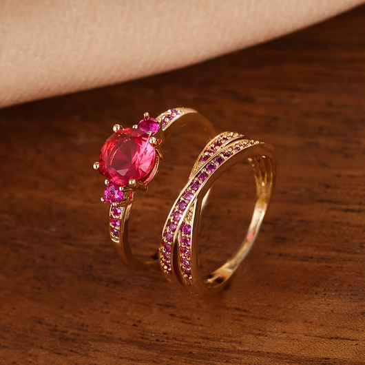 Elegant Gold Gemstone Duo Ring Set