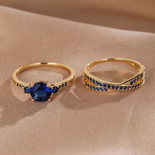 Elegant Gold Gemstone Duo Ring Set
