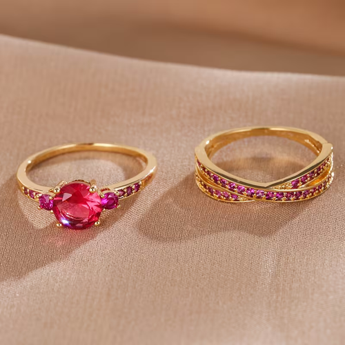 Elegant Gold Gemstone Duo Ring Set