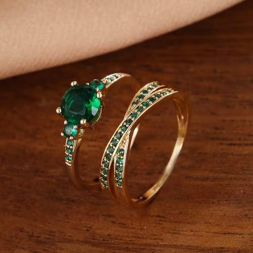 Elegant Gold Gemstone Duo Ring Set