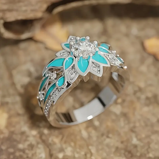 Sacred Turquoise Flower Crystal Ring