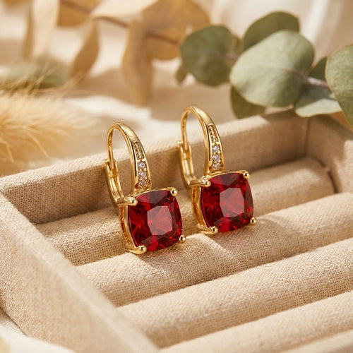 Majestic Stone Gold Hoops Earrings