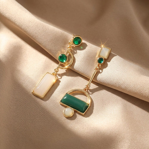 Asymmetric Emerald Earrings