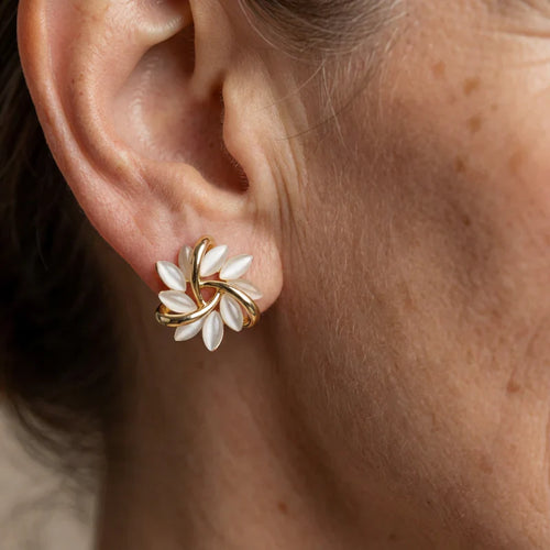 Elegant Gold-Plated White Opal Earrings